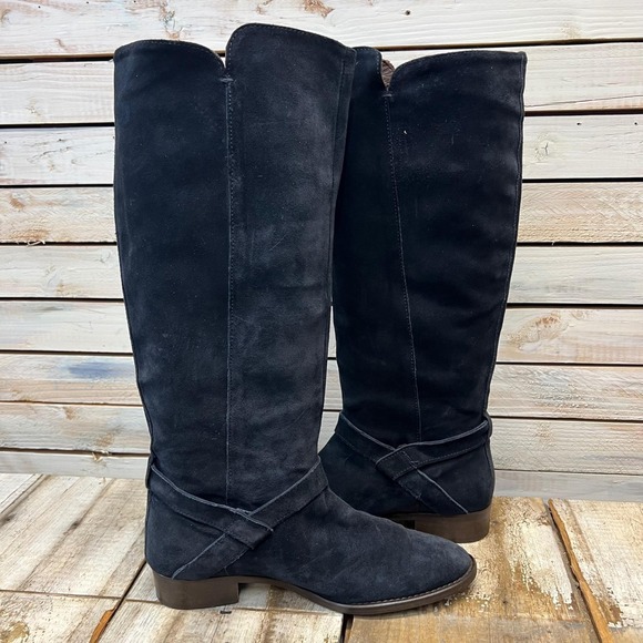 Vintage J.Crew Black Suede Tall Riding Boots Made in Romania Leather 80513 Sz 8